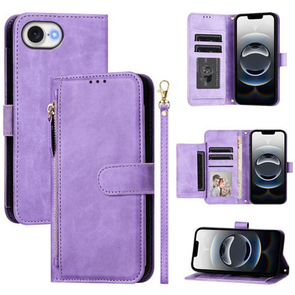 For iPhone 16e Multi-Card Slots Zipper Wallet Leather Phone Case(Purple) by buy2fix