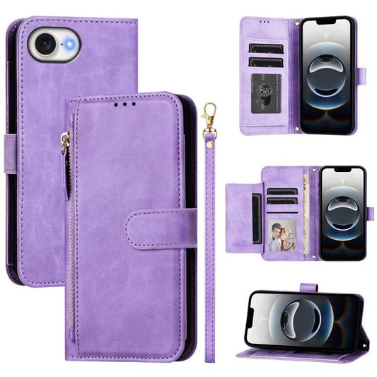 For iPhone 16e Multi-Card Slots Zipper Wallet Leather Phone Case(Purple) by buy2fix