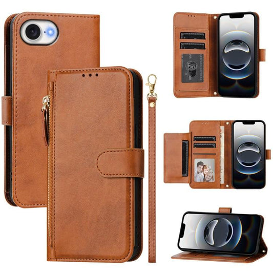 For iPhone 16e Multi-Card Slots Zipper Wallet Leather Phone Case(Brown) by buy2fix