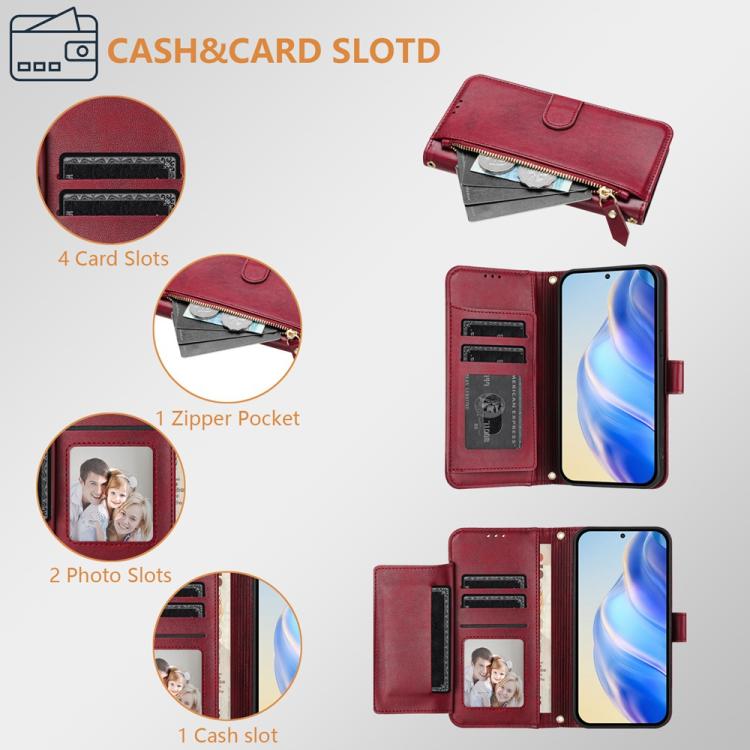 For iPhone Air Multi-Card Slots Zipper Wallet Leather Phone Case(Dark Red) - iPhone Air Cases by buy2fix | Online Shopping UK | buy2fix
