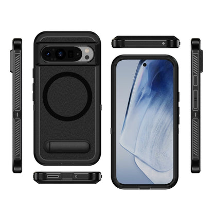 For Google Pixel 9 Pro Guard MagSafe Holder Matte PC Hybrid TPU Phone Case(Black) by buy2fix