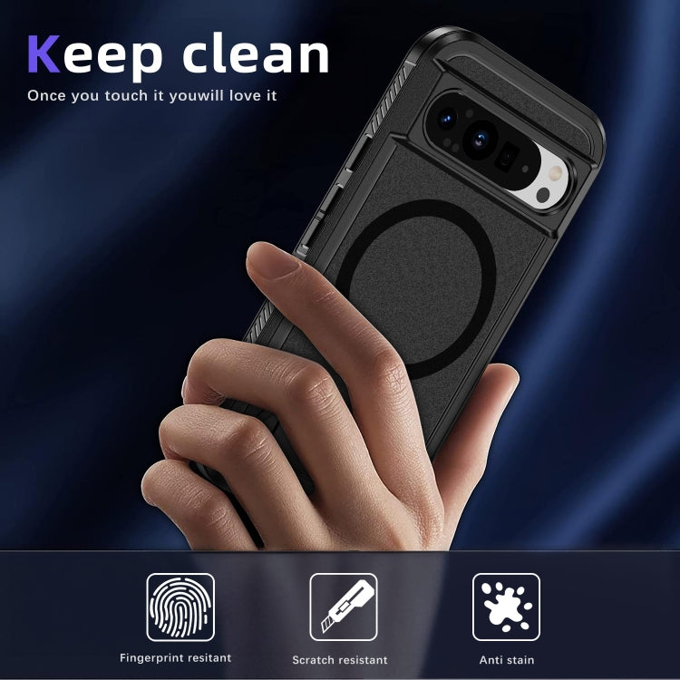 For Google Pixel 9 Pro Guard MagSafe Holder Matte PC Hybrid TPU Phone Case(Black) by buy2fix