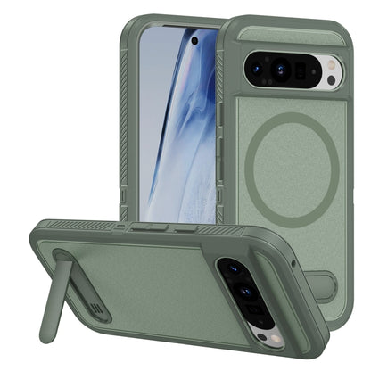 For Google Pixel 9 Pro Guard MagSafe Holder Matte PC Hybrid TPU Phone Case(Green) by buy2fix