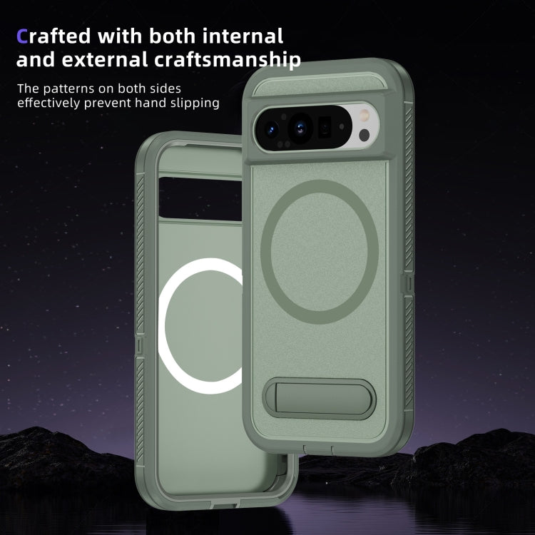 For Google Pixel 9 Pro Guard MagSafe Holder Matte PC Hybrid TPU Phone Case(Green) by buy2fix