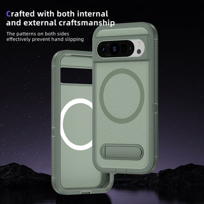 For Google Pixel 9 Pro Guard MagSafe Holder Matte PC Hybrid TPU Phone Case(Green) by buy2fix