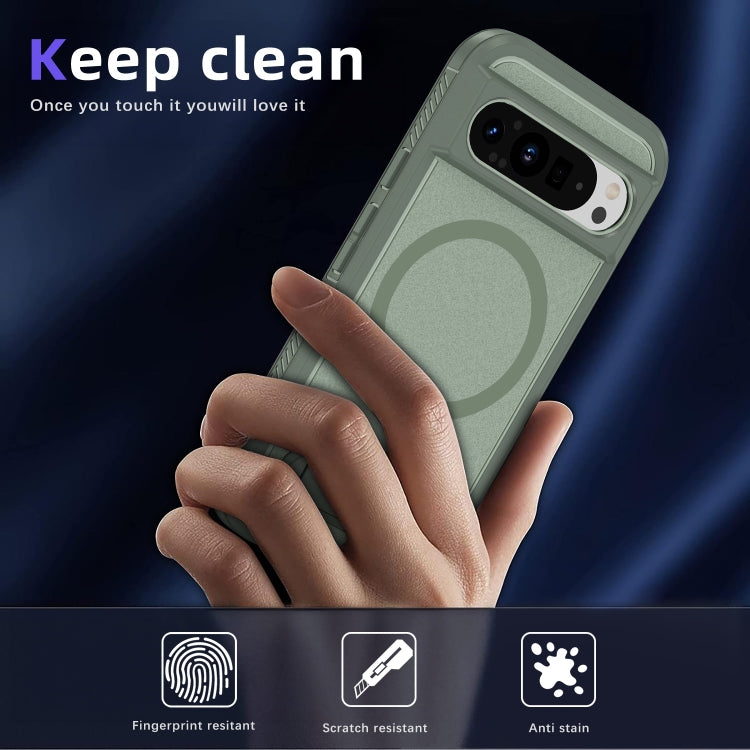 For Google Pixel 9 Pro Guard MagSafe Holder Matte PC Hybrid TPU Phone Case(Green) by buy2fix