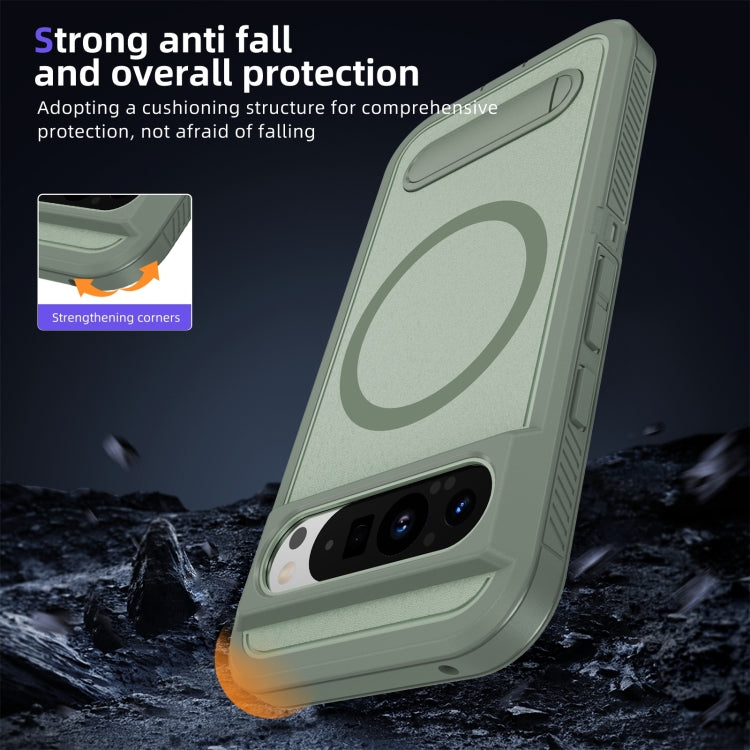 For Google Pixel 9 Pro Guard MagSafe Holder Matte PC Hybrid TPU Phone Case(Green) by buy2fix