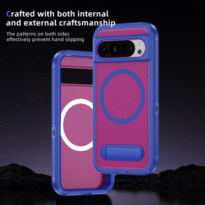 For Google Pixel 9 Pro Guard MagSafe Holder Matte PC Hybrid TPU Phone Case(Blue Rose Red) by buy2fix