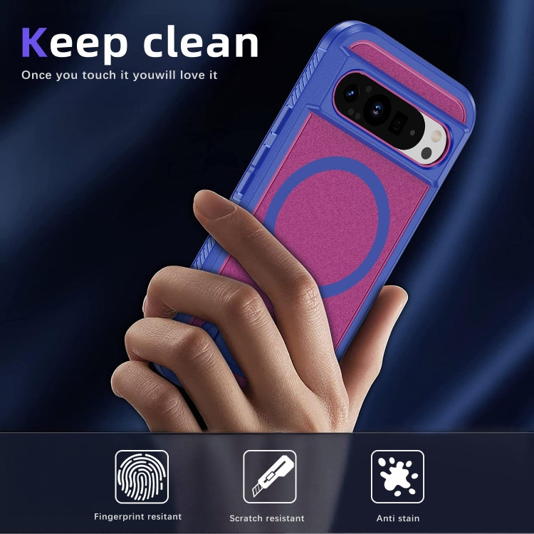 For Google Pixel 9 Pro Guard MagSafe Holder Matte PC Hybrid TPU Phone Case(Blue Rose Red) by buy2fix