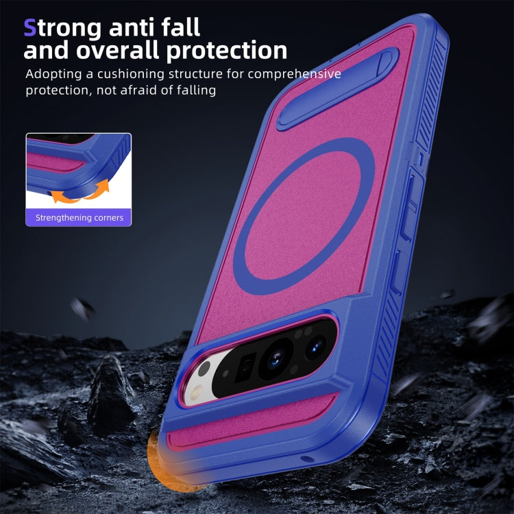 For Google Pixel 9 Pro Guard MagSafe Holder Matte PC Hybrid TPU Phone Case(Blue Rose Red) by buy2fix