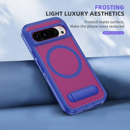 For Google Pixel 9 Pro Guard MagSafe Holder Matte PC Hybrid TPU Phone Case(Blue Rose Red) by buy2fix