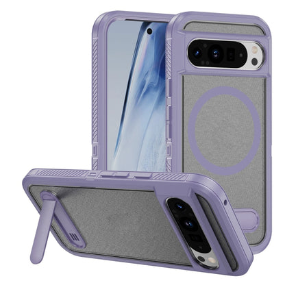 For Google Pixel 9 Pro Guard MagSafe Holder Matte PC Hybrid TPU Phone Case(Purple Transparent) by buy2fix