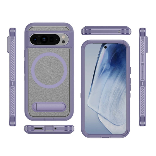 For Google Pixel 9 Pro Guard MagSafe Holder Matte PC Hybrid TPU Phone Case(Purple Transparent) by buy2fix
