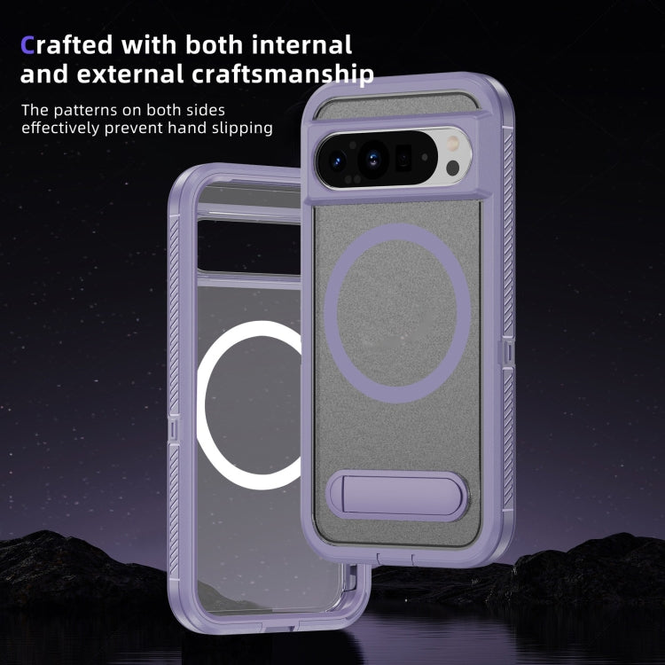 For Google Pixel 9 Pro Guard MagSafe Holder Matte PC Hybrid TPU Phone Case(Purple Transparent) by buy2fix