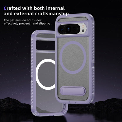For Google Pixel 9 Pro Guard MagSafe Holder Matte PC Hybrid TPU Phone Case(Purple Transparent) by buy2fix