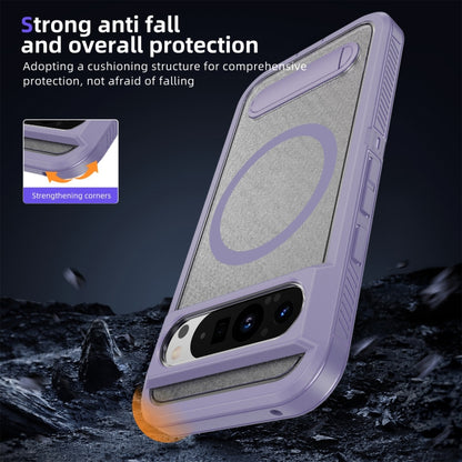 For Google Pixel 9 Pro Guard MagSafe Holder Matte PC Hybrid TPU Phone Case(Purple Transparent) by buy2fix