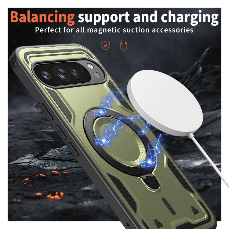For Google Pixel 9 / 9 Pro PC Hybrid TPU Armor MagSafe Ring Holder Phone Case(Olive Green) by buy2fix