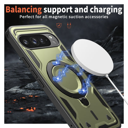 For Google Pixel 9 / 9 Pro PC Hybrid TPU Armor MagSafe Ring Holder Phone Case(Olive Green) by buy2fix