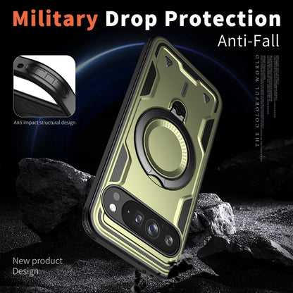 For Google Pixel 9 / 9 Pro PC Hybrid TPU Armor MagSafe Ring Holder Phone Case(Olive Green) by buy2fix