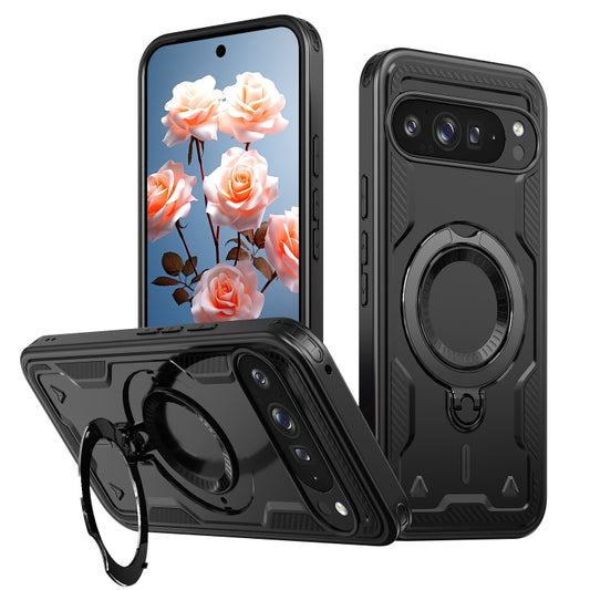 For Google Pixel 9 / 9 Pro PC Hybrid TPU Armor MagSafe Ring Holder Phone Case(Black) by buy2fix