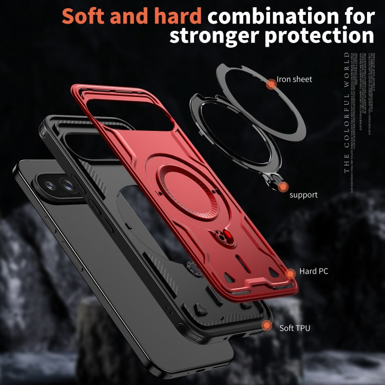 For Google Pixel 9 / 9 Pro PC Hybrid TPU Armor MagSafe Ring Holder Phone Case(Red) by buy2fix