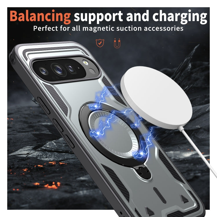 For Google Pixel 9 / 9 Pro PC Hybrid TPU Armor MagSafe Ring Holder Phone Case(Grey) by buy2fix