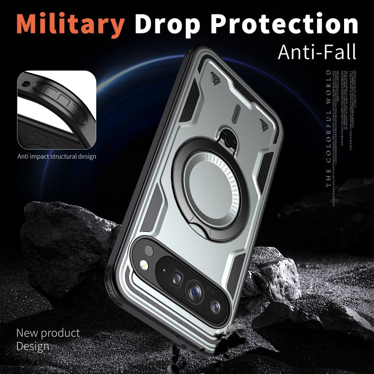 For Google Pixel 9 / 9 Pro PC Hybrid TPU Armor MagSafe Ring Holder Phone Case(Grey) by buy2fix