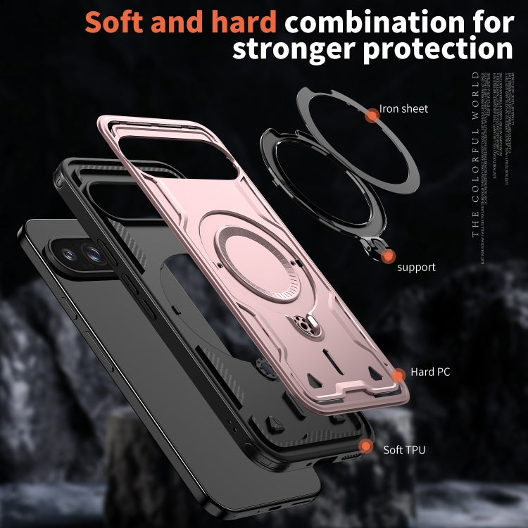 For Google Pixel 9 / 9 Pro PC Hybrid TPU Armor MagSafe Ring Holder Phone Case(Rose Gold) by buy2fix
