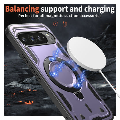 For Google Pixel 9 / 9 Pro PC Hybrid TPU Armor MagSafe Ring Holder Phone Case(Purple) by buy2fix