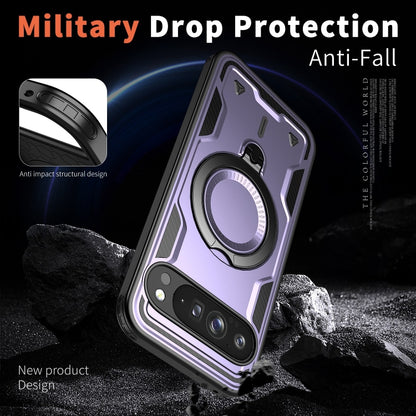 For Google Pixel 9 / 9 Pro PC Hybrid TPU Armor MagSafe Ring Holder Phone Case(Purple) by buy2fix