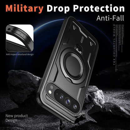 For Google Pixel 9 Pro XL PC Hybrid TPU Armor MagSafe Ring Holder Phone Case(Black) by buy2fix