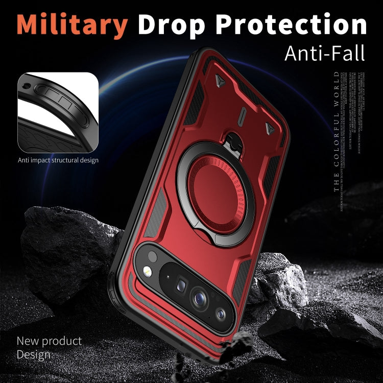 For Google Pixel 9 Pro XL PC Hybrid TPU Armor MagSafe Ring Holder Phone Case(Red) by buy2fix