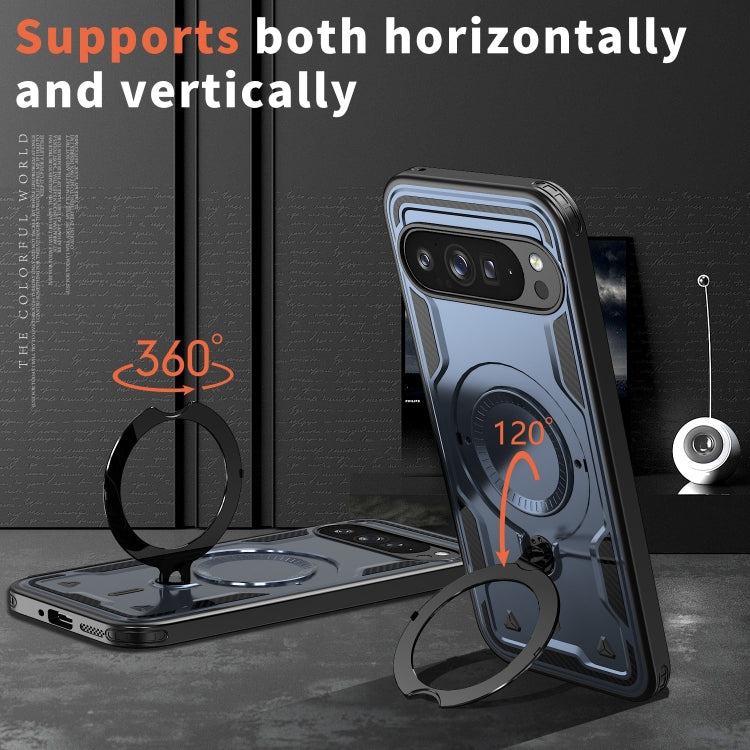 For Google Pixel 9 Pro XL PC Hybrid TPU Armor MagSafe Ring Holder Phone Case(Blue) by buy2fix