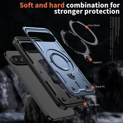 For Google Pixel 9 Pro XL PC Hybrid TPU Armor MagSafe Ring Holder Phone Case(Blue) by buy2fix