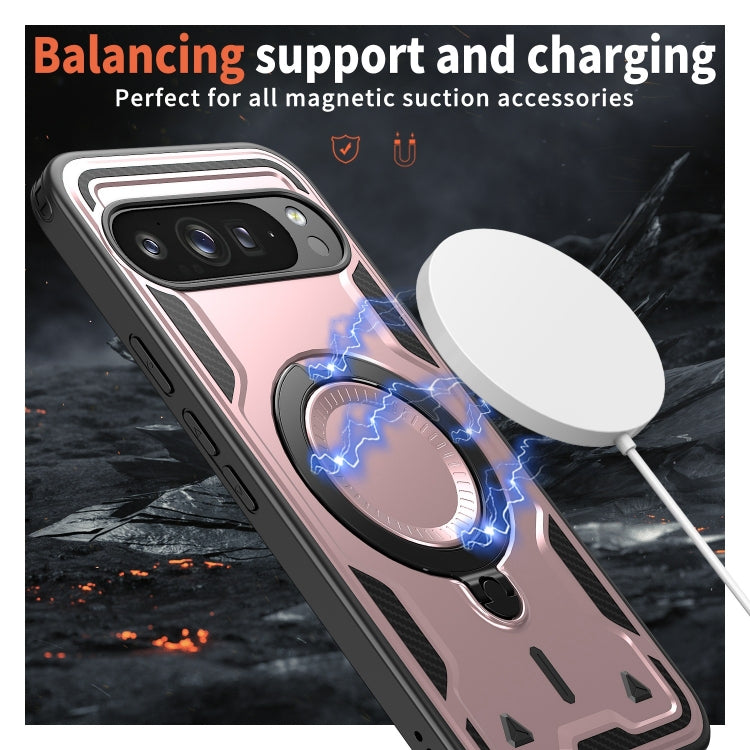 For Google Pixel 9 Pro XL PC Hybrid TPU Armor MagSafe Ring Holder Phone Case(Rose Gold) by buy2fix