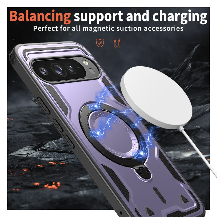 For Google Pixel 9 Pro XL PC Hybrid TPU Armor MagSafe Ring Holder Phone Case(Purple) by buy2fix