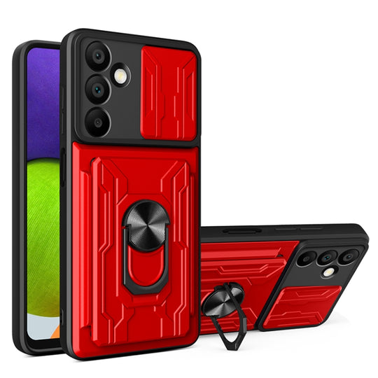 For Samsung Galaxy A16 5G Sliding Camshield TPU+PC Phone Case with Card Slot(Red)
