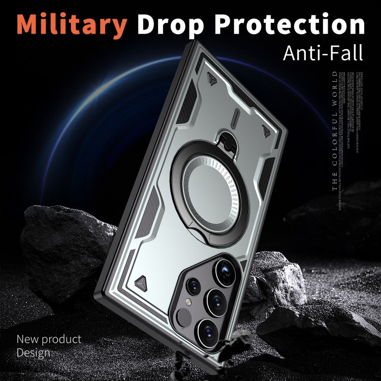 For Samsung Galaxy S25 Ultra 5G PC Hybrid TPU Armor MagSafe Ring Holder Phone Case(Grey) by buy2fix