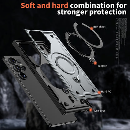 For Samsung Galaxy S25 Ultra 5G PC Hybrid TPU Armor MagSafe Ring Holder Phone Case(Grey) by buy2fix
