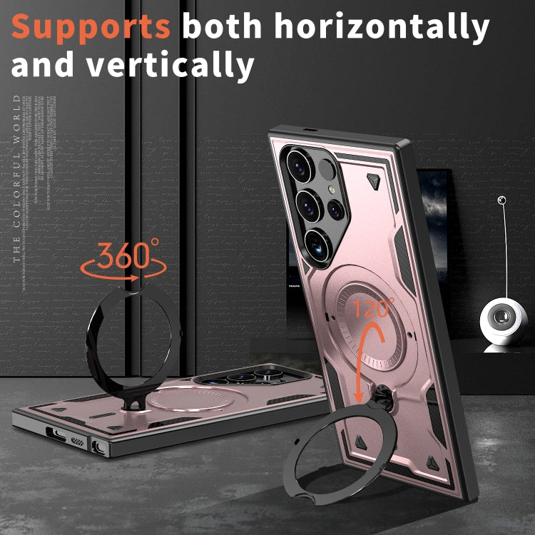 For Samsung Galaxy S25 Ultra 5G PC Hybrid TPU Armor MagSafe Ring Holder Phone Case(Rose Gold) by buy2fix