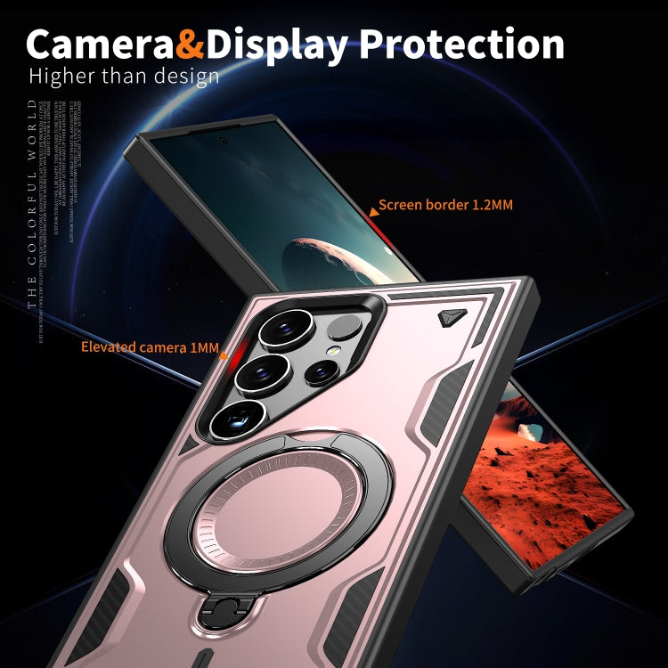 For Samsung Galaxy S25 Ultra 5G PC Hybrid TPU Armor MagSafe Ring Holder Phone Case(Rose Gold) by buy2fix