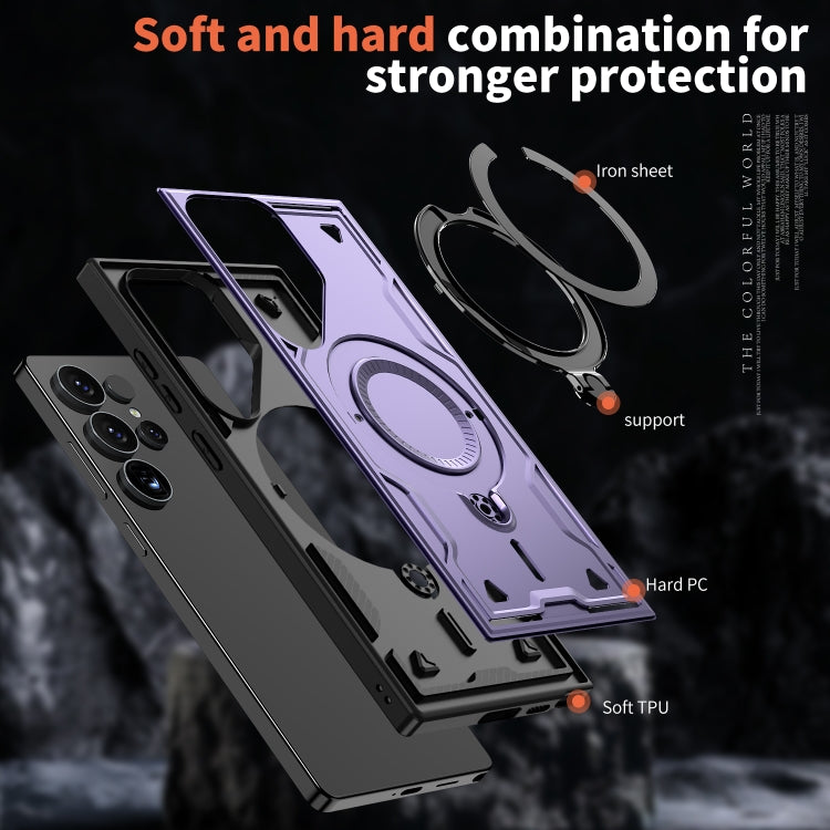 For Samsung Galaxy S25 Ultra 5G PC Hybrid TPU Armor MagSafe Ring Holder Phone Case(Purple) by buy2fix