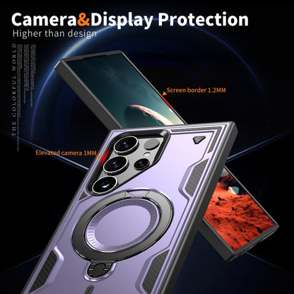 For Samsung Galaxy S25 Ultra 5G PC Hybrid TPU Armor MagSafe Ring Holder Phone Case(Purple) by buy2fix