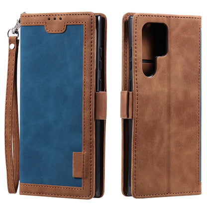For Samsung Galaxy S25 Ultra 5G Retro Splicing Horizontal Flip Leather Phone Case(Blue) by buy2fix