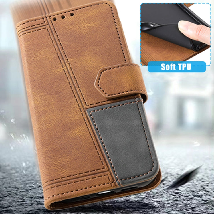 For Samsung Galaxy S25 5G TTUDRCH Embossed Line Splicing Leather Phone Case(Brown) by buy2fix