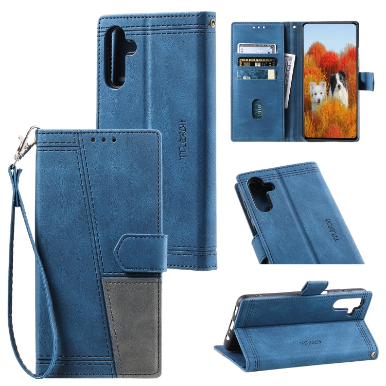 For Samsung Galaxy S25 5G TTUDRCH Embossed Line Splicing Leather Phone Case(Blue) by buy2fix