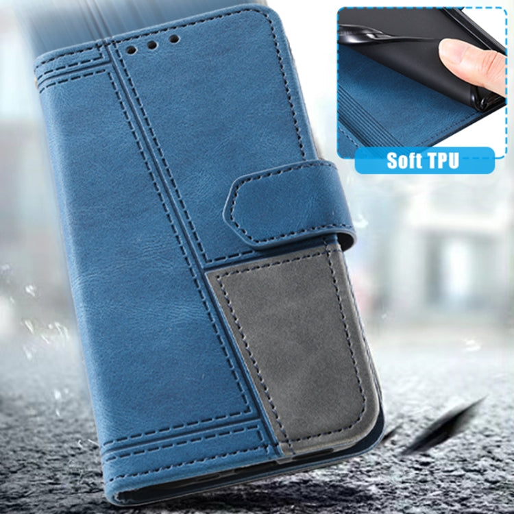 For Samsung Galaxy S25 5G TTUDRCH Embossed Line Splicing Leather Phone Case(Blue) by buy2fix