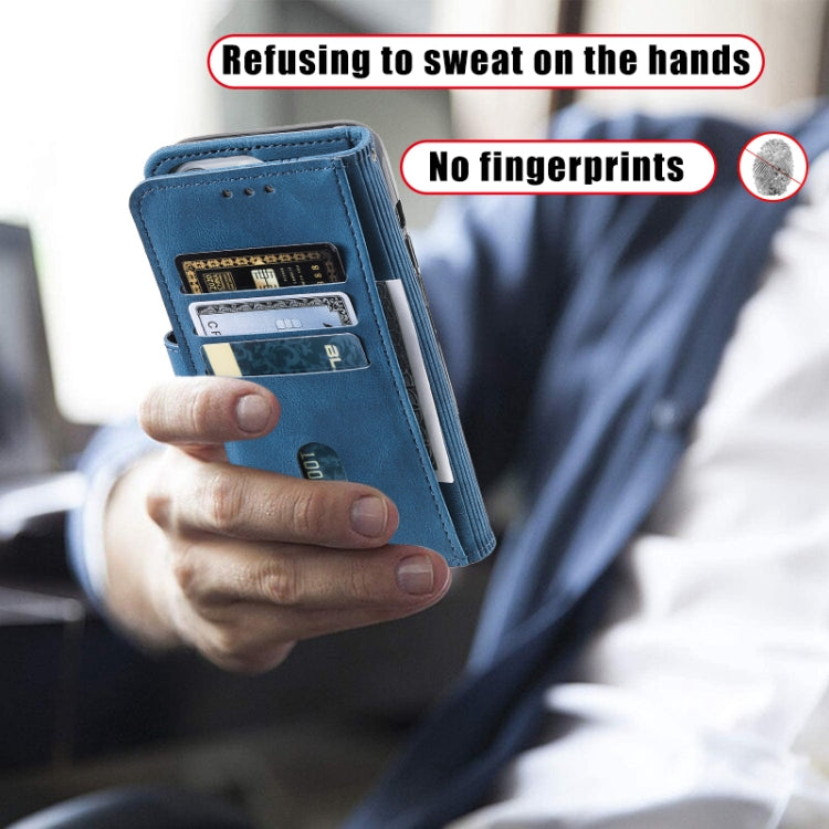 For Samsung Galaxy S25 5G TTUDRCH Embossed Line Splicing Leather Phone Case(Blue) by buy2fix