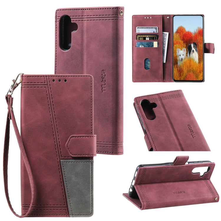 For Samsung Galaxy S25 5G TTUDRCH Embossed Line Splicing Leather Phone Case(Wine Red) by buy2fix