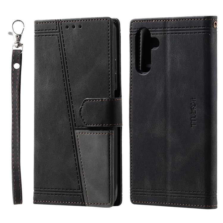 For Samsung Galaxy S25 5G TTUDRCH Embossed Line Splicing Leather Phone Case(Black) by buy2fix